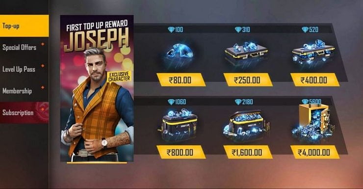 free fire top up ad32
