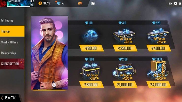 free fire top up amount d1d0