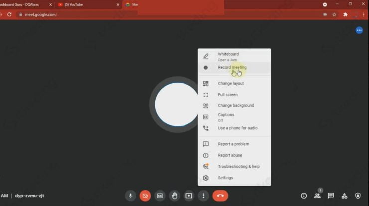 menu record meeting di google meet